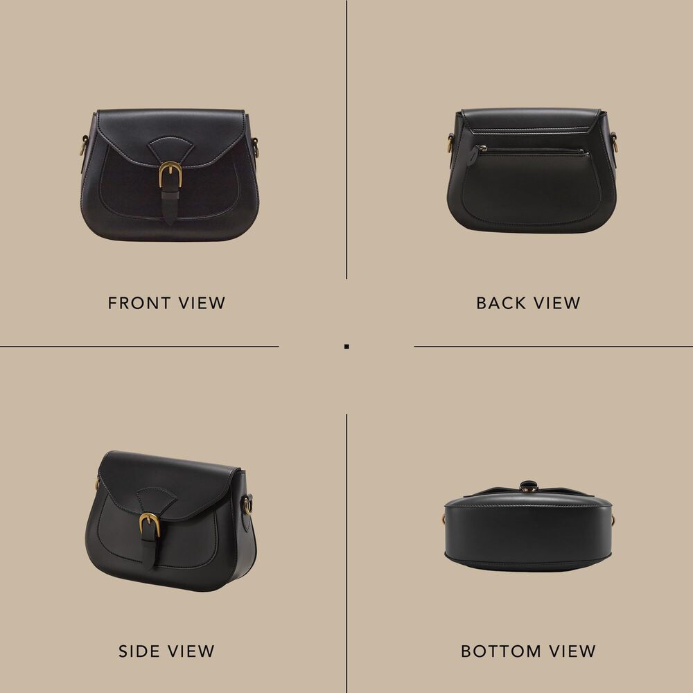 8150 Vintage Vegan Leather Saddle Crossbody Bag Black - Picture 4 of 7
